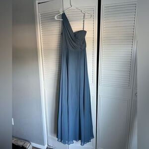 Blue One Shoulder Chiffon Bridesmaids Dress